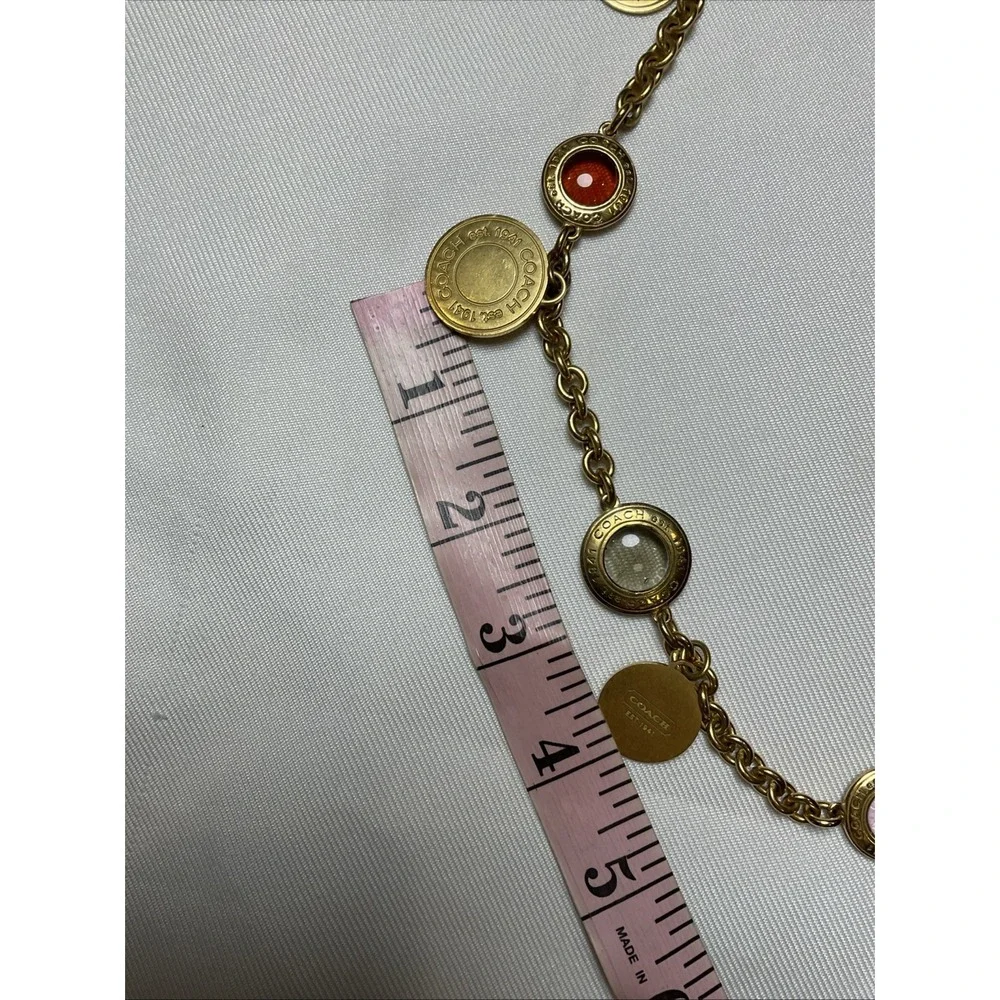Coach Medallion Statement Necklace Glass Multicolor Cabochons Gold Tone Coin